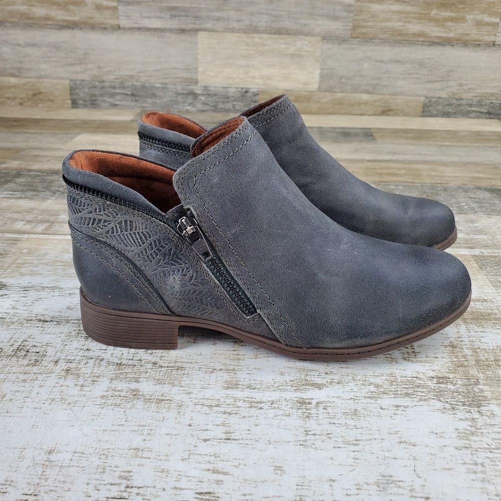 Cobb Hill Crosbie Womens Boot Sz 6.5 M Dusty Olive Leather Side Zipper Round Toe